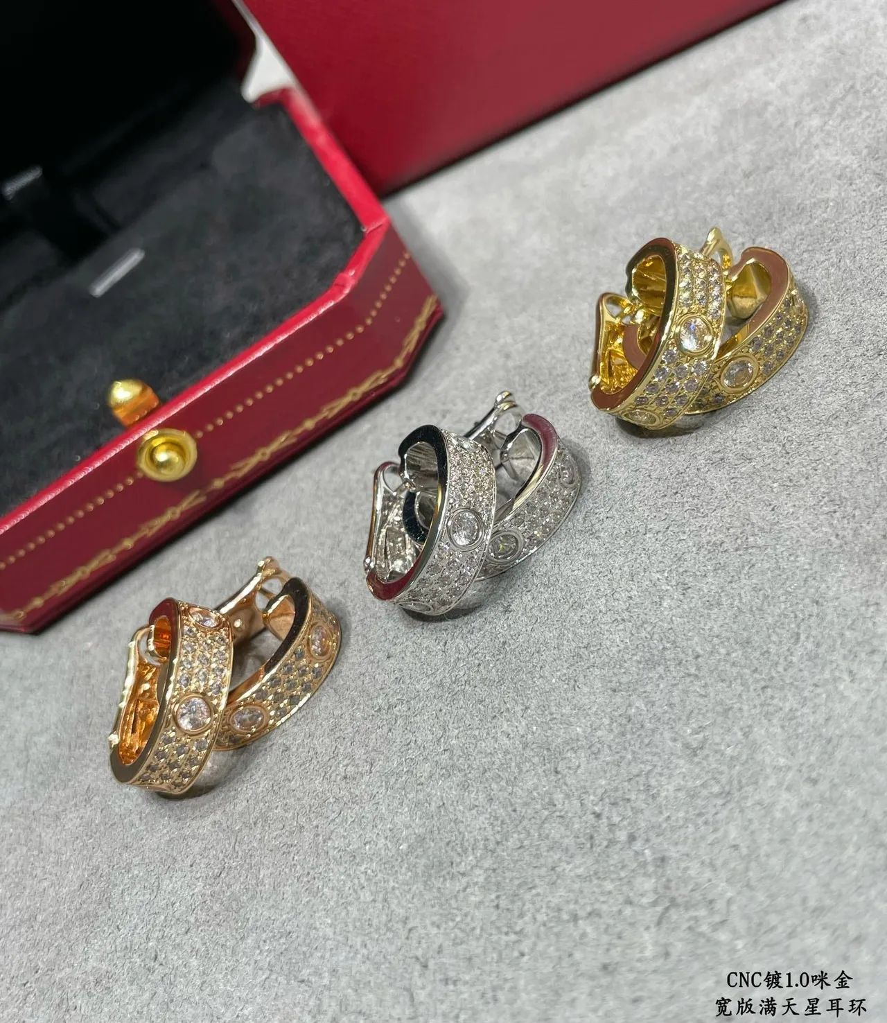 Silver Transparent Hinged Hoop Pavé-Set Stones Earrings 9