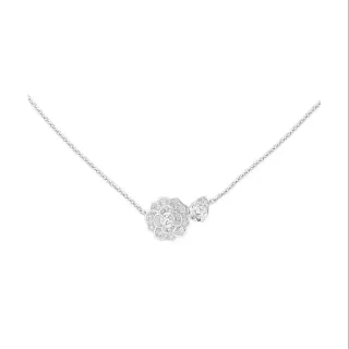 Collier pendentif floral argent blanc avec accent feuille