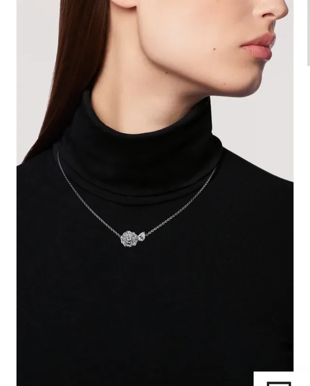 Silver White Floral Pendant Leaf Accent Necklace 9