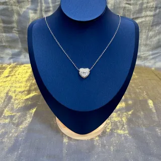 Silver White Heart-Shaped Pavé-Set Necklace