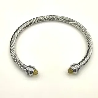 Silver Yellow Twisted Cable Faceted Stone Terminals Bracelet