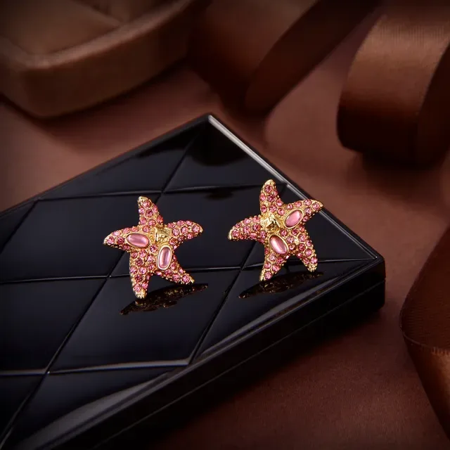 Star-Shaped Pave Crystal and Cabochon Stud Earrings 2
