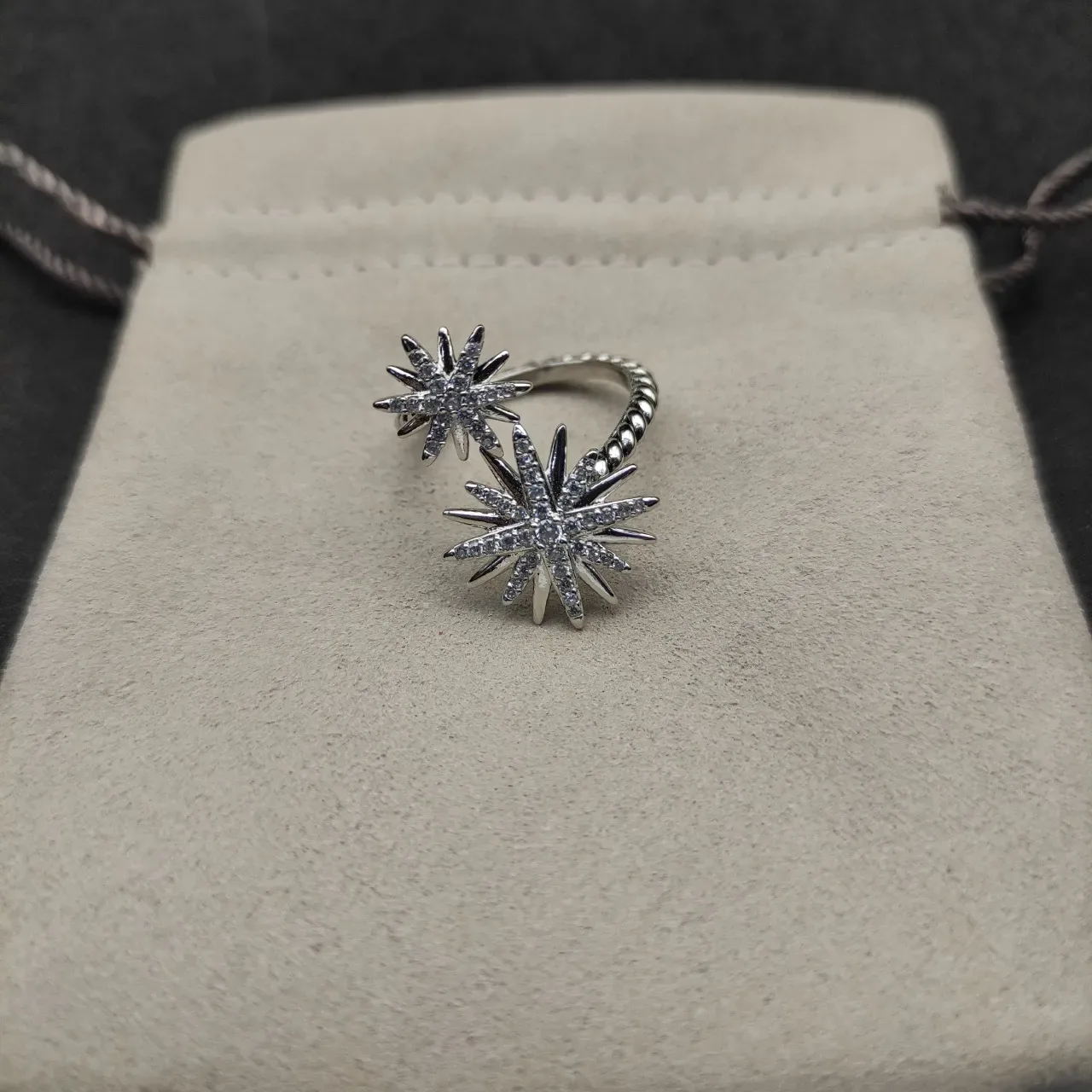 Starburst Pave Crystal Silver-Tone Open Cuff Earrings 2