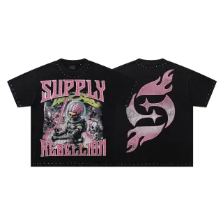 SUPPLY Rebellion 图案铆钉黑色T恤