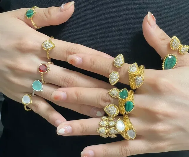 Textured Gold Double Pavé Lobed Ring 9