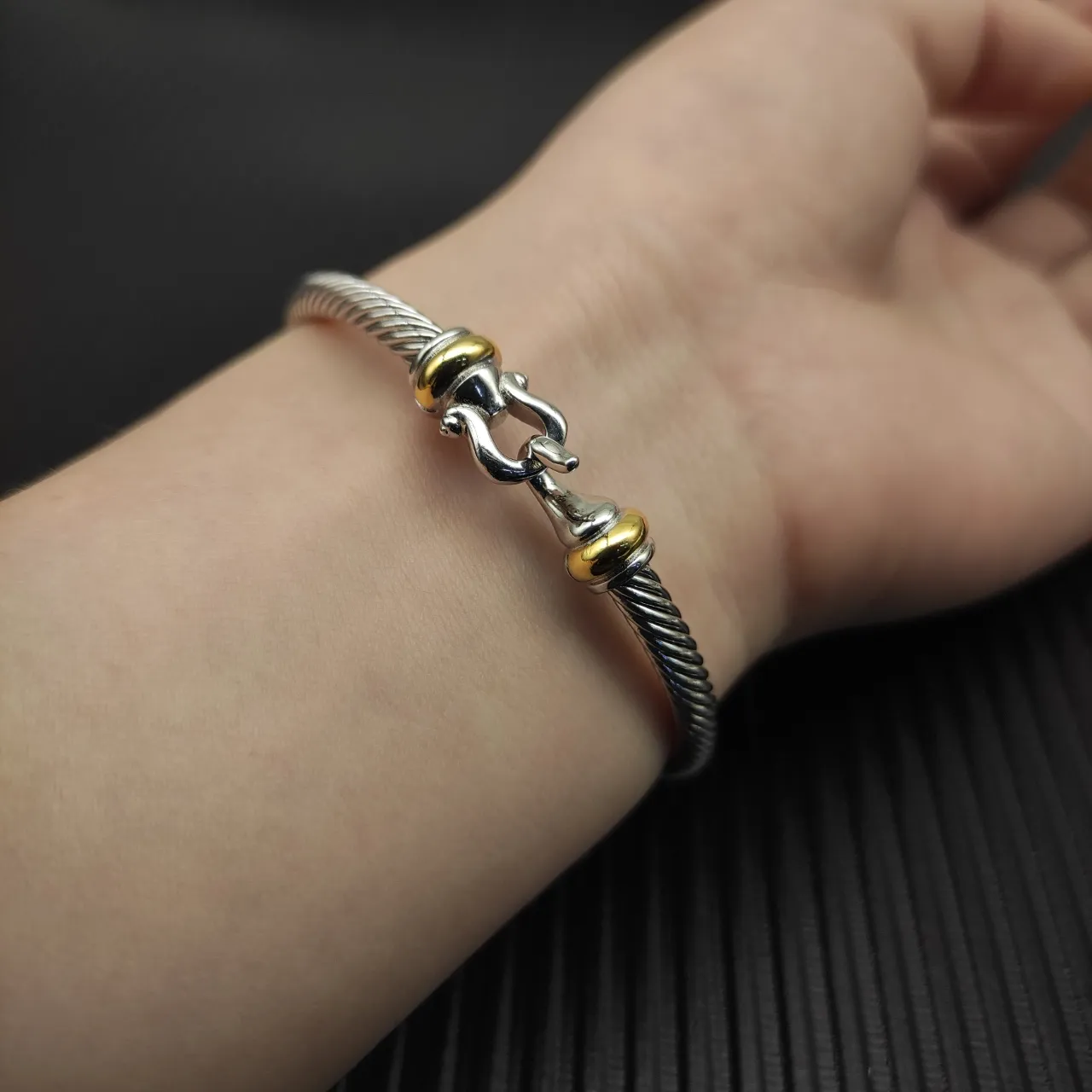 Twisted Cable Two-Tone Metal Toggle Clasp Bracelet 3