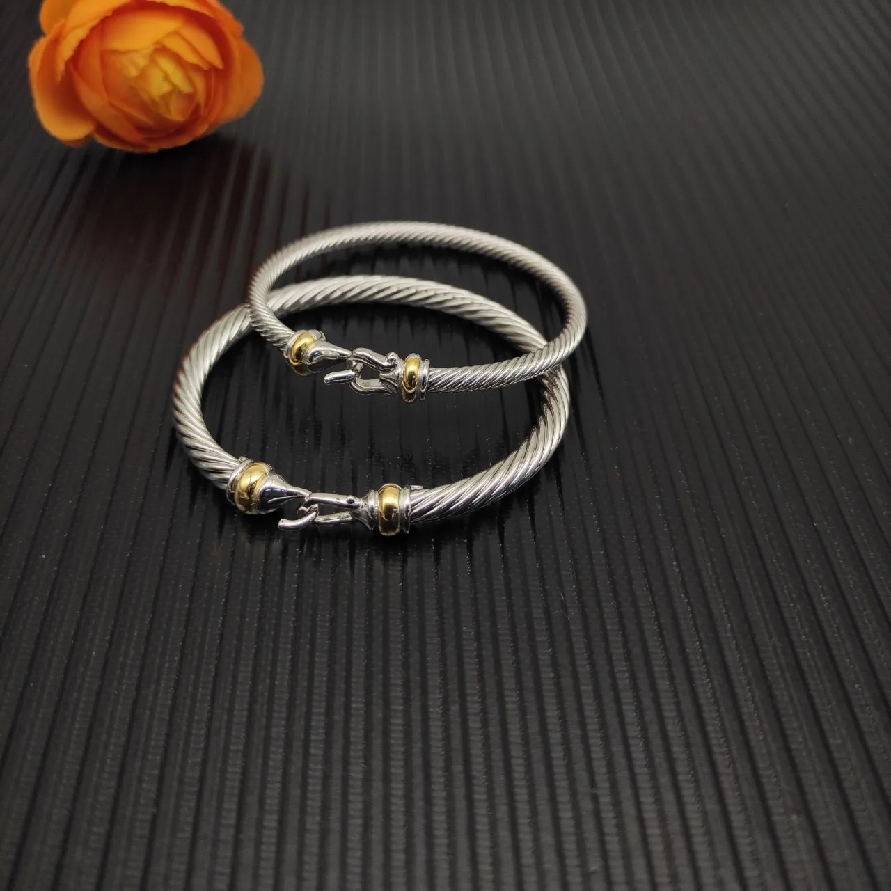 Twisted Cable Two-Tone Metal Toggle Clasp Bracelet 11