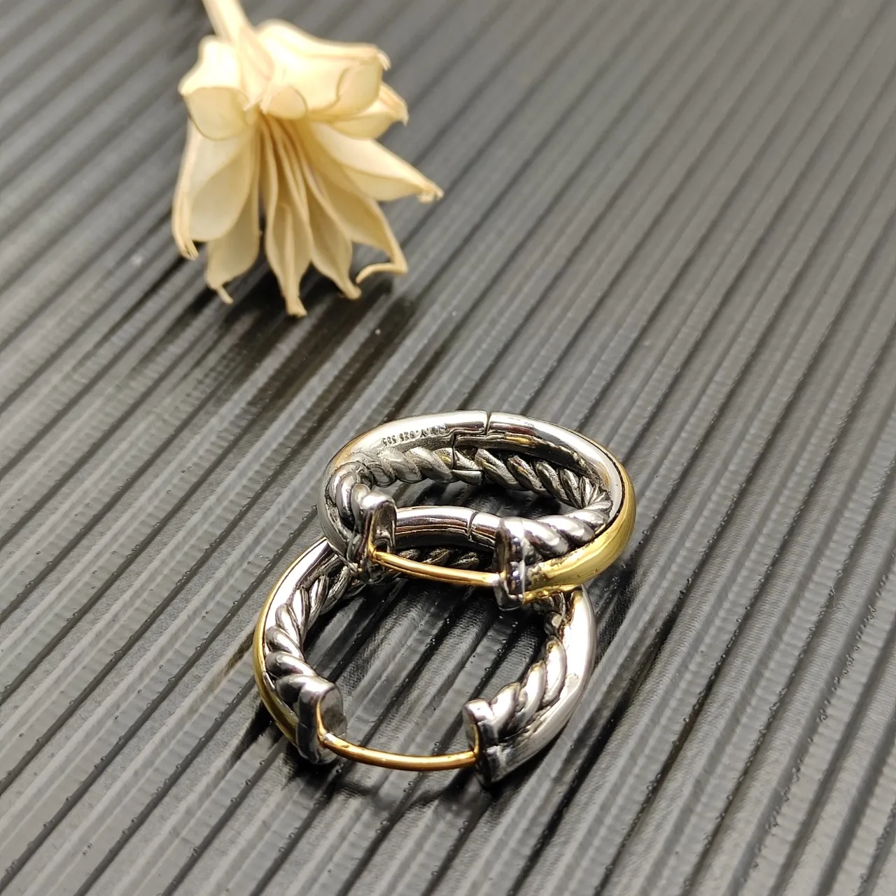 Two-Tone Twisted Rope Hoop Earrings 2