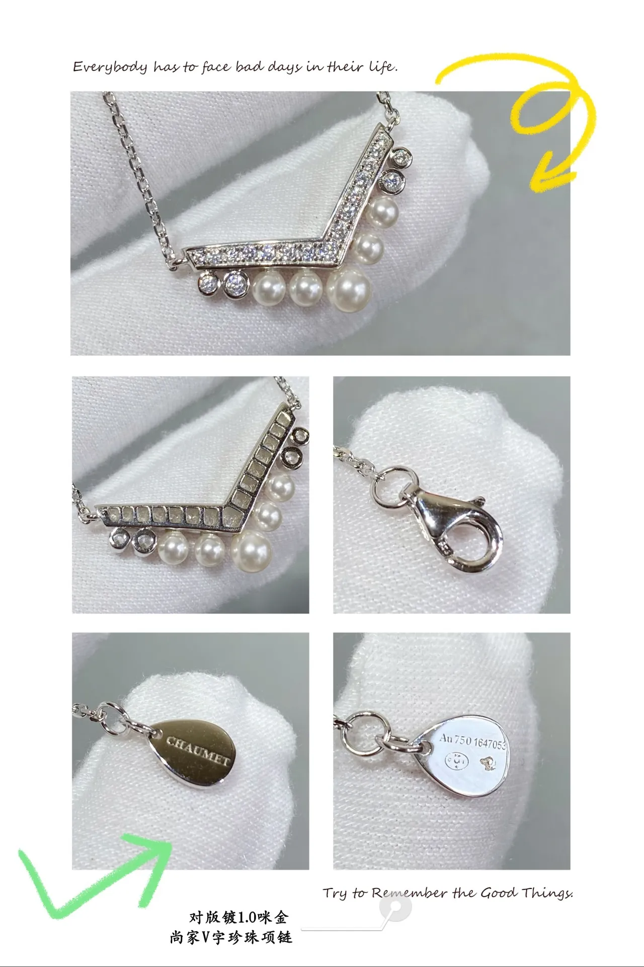 V-Shaped Pavé and Pearl Pendant Necklace 4