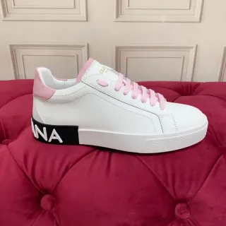 White and Pink Accented Low-Top Lace-Up Sneaker