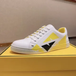 White and Yellow Geometric Panel Low-Top Lifestyle Sneaker