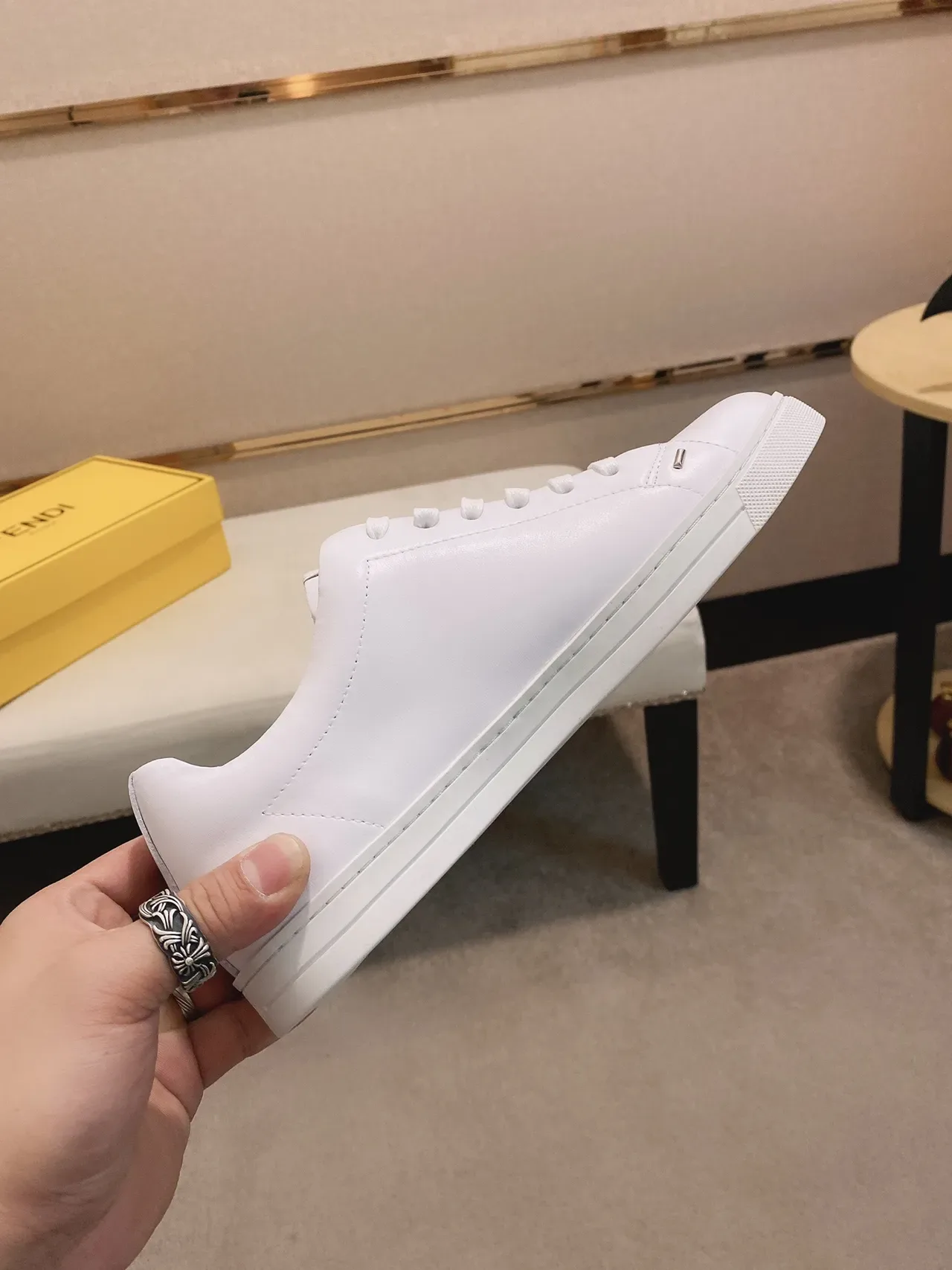 Sneaker Lifestyle Blanc et Jaune à Panel Géométrique, Low-Top 6