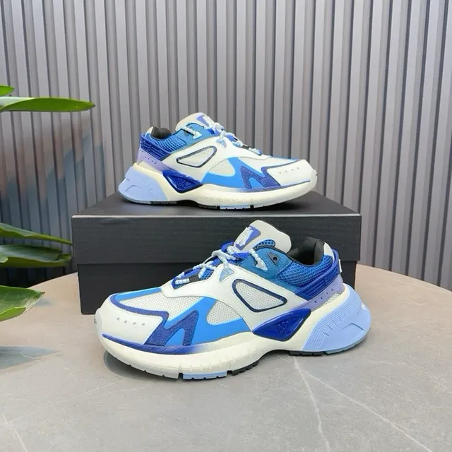 White Blue Platform Sole Multi-Panel Synthetic And Mesh Upper Chunky Sneakers 6