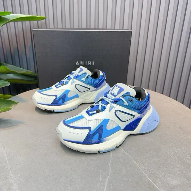 White Blue Platform Sole Multi-Panel Synthetic And Mesh Upper Chunky Sneakers 7