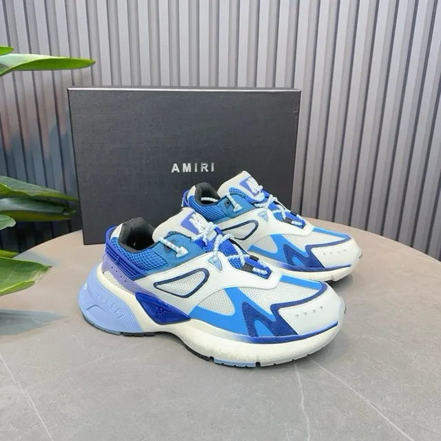 White Blue Platform Sole Multi-Panel Synthetic And Mesh Upper Chunky Sneakers 9