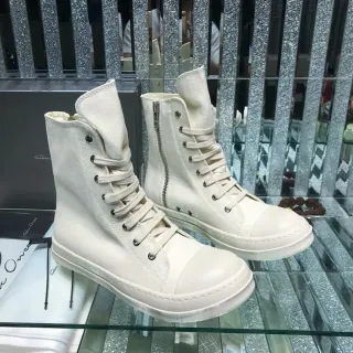 White Canvas Upper Side Zipper Martin Boots