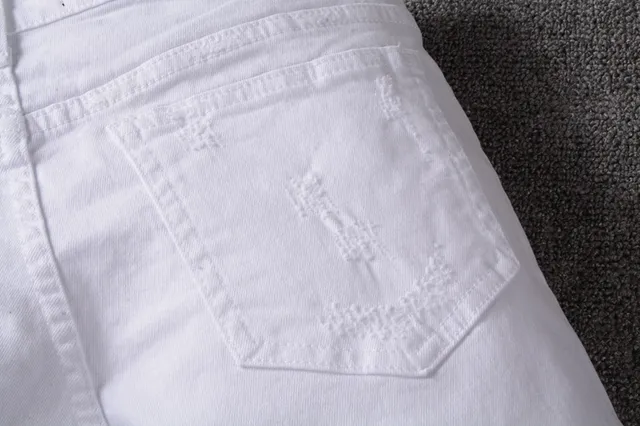 White Distressed Slim-Fit Zip-Fly Jeans 4