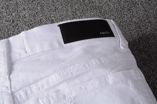 White Distressed Slim-Fit Zip-Fly Jeans 6