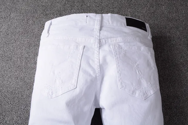 White Distressed Slim-Fit Zip-Fly Jeans 7