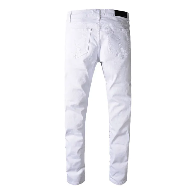 White Distressed Slim-Fit Zip-Fly Jeans 8