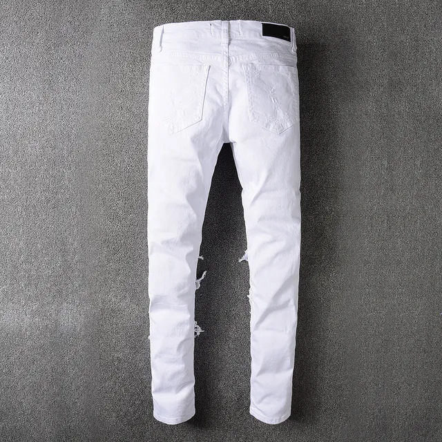 White Distressed Slim-Fit Zip-Fly Jeans 9