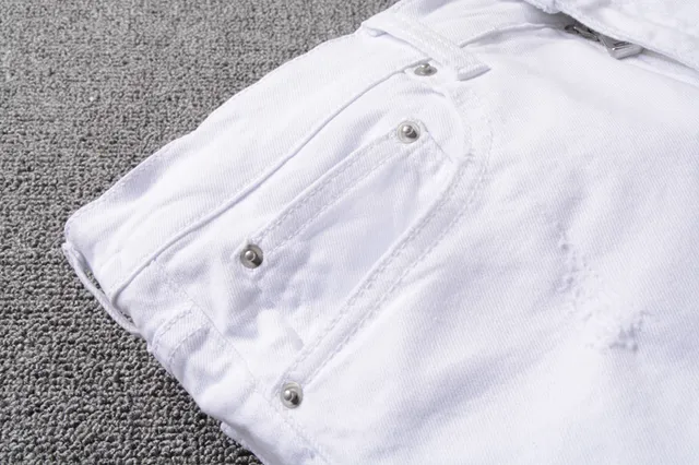 White Distressed Slim-Fit Zip-Fly Jeans 11