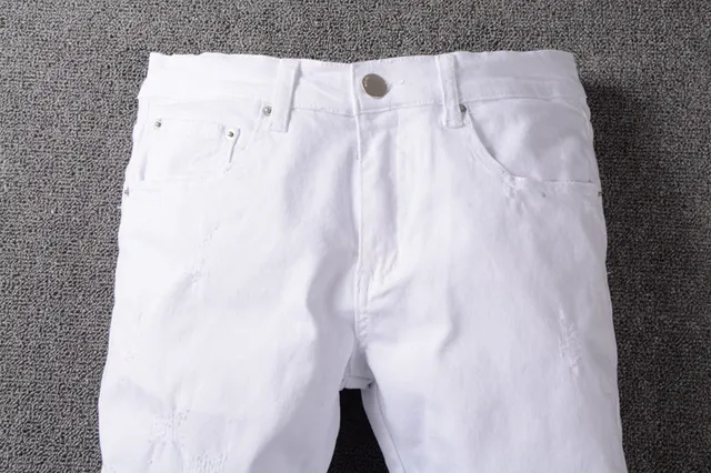 White Distressed Slim-Fit Zip-Fly Jeans 12