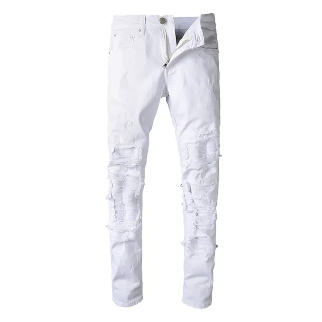White Distressed Slim-Fit Zip-Fly Jeans 15
