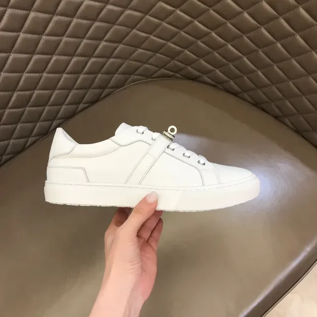 White Low-Top Smooth Leather Upper Sneakers 4