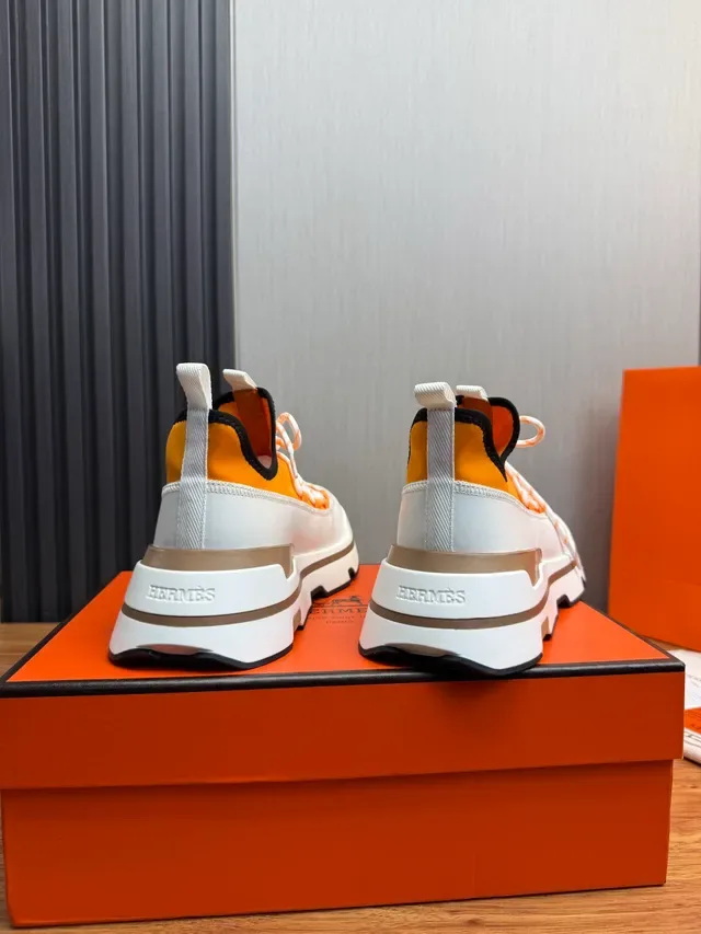 White Orange Chunky Platform Sole Sock-Fit Collar Sneakers 3