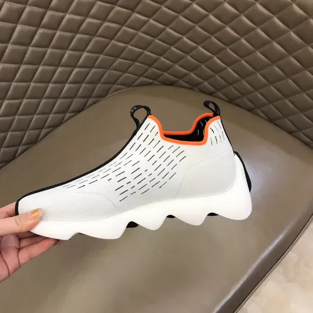 White Orange Knit Slip-On Sculpted Wavy Midsole Lifestyle Sneakers 3