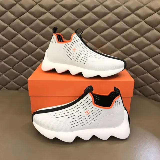 White Orange Knit Slip-On Sculpted Wavy Midsole Lifestyle Sneakers 7