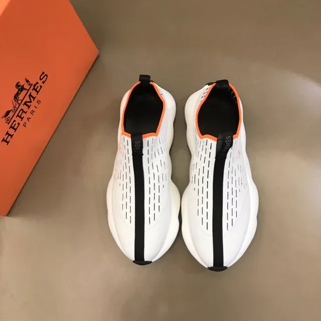 White Orange Knit Slip-On Sculpted Wavy Midsole Lifestyle Sneakers 9