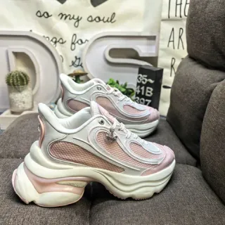 White Pink Oversized Sole Mesh And Synthetic Overlay Chunky Sneakers