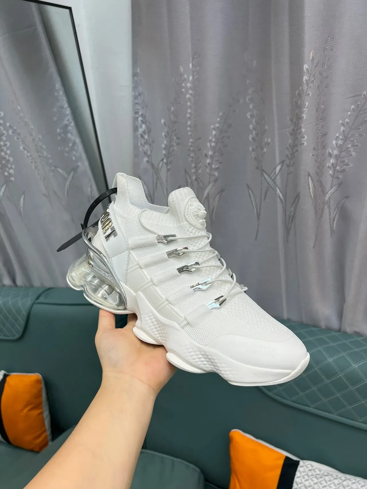 White Silver Knit Upper Transparent Air Unit Sneakers 6