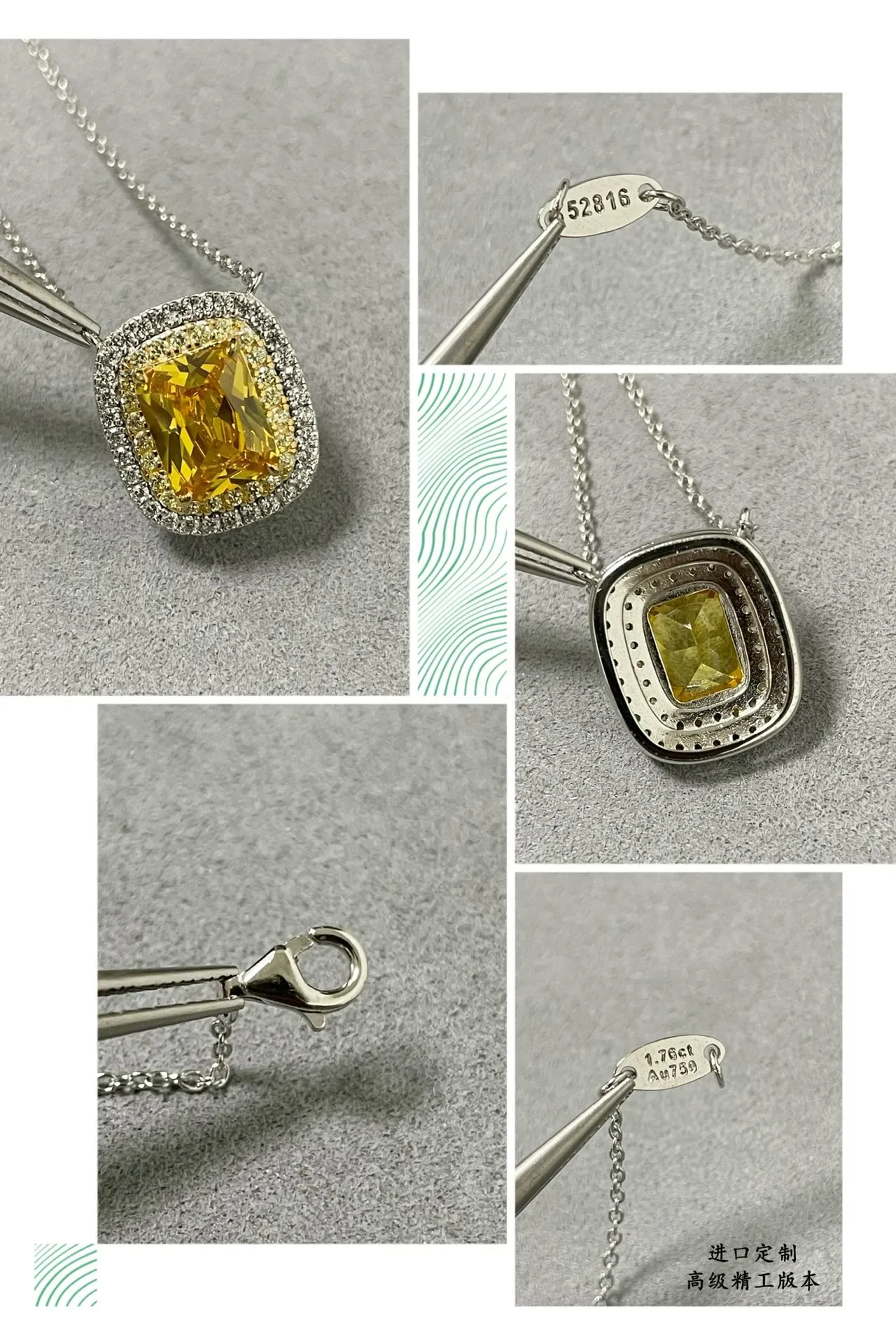 Yellow Cushion-Cut Double Halo Pendant Necklace 4