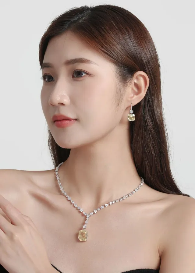 Yellow Silver Cushion-Cut Drop Silhouette Earrings 6