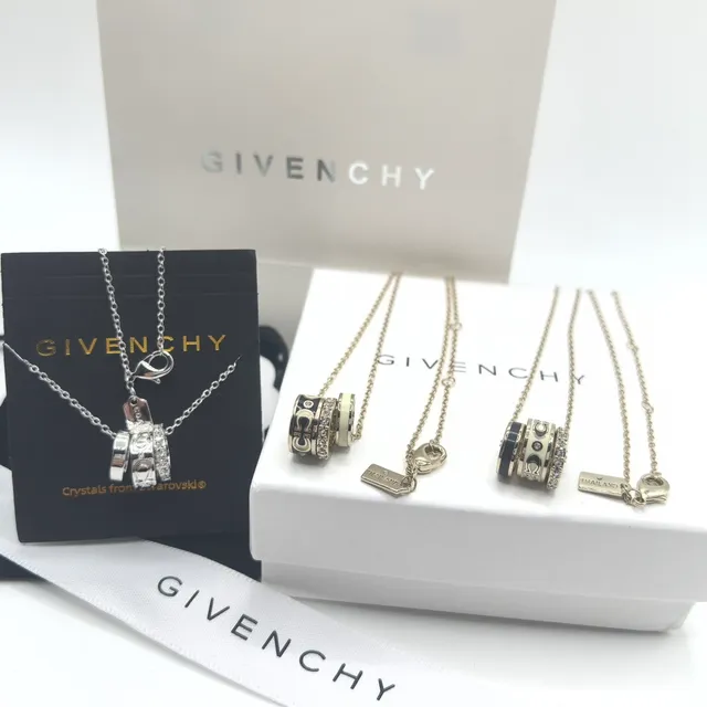 Givenchy Pandora فضي شفاف أسطواني متعدد الحلقات قلادة بافيه كريستال شريط قلادة 2