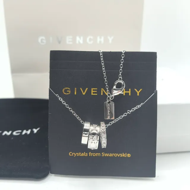 Givenchy Pandora فضي شفاف أسطواني متعدد الحلقات قلادة بافيه كريستال شريط قلادة 6