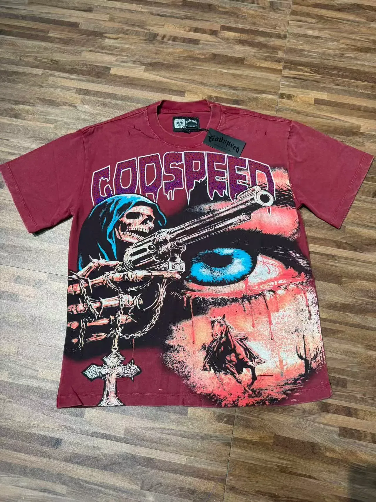 T-shirt Godspeed imprimé graphique bordeaux 3