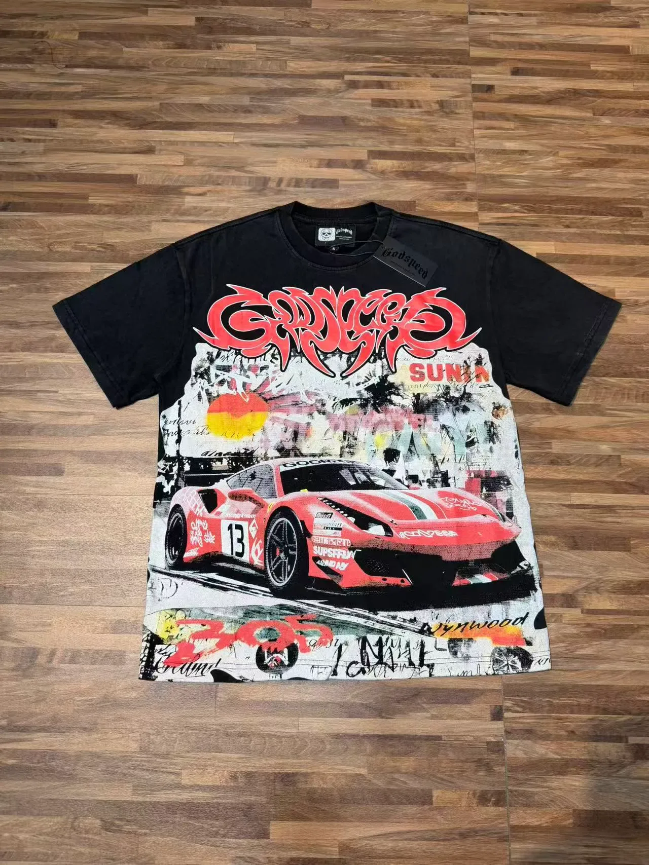 Godspeed 赛车主题印花宽松T恤 3