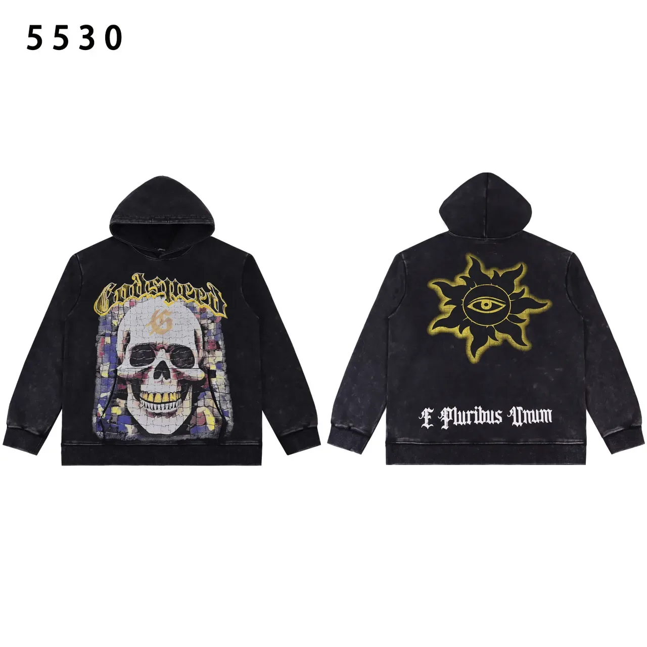 Godspeed Graphic Skull Mosaic Distressed Wash Hoodie 3