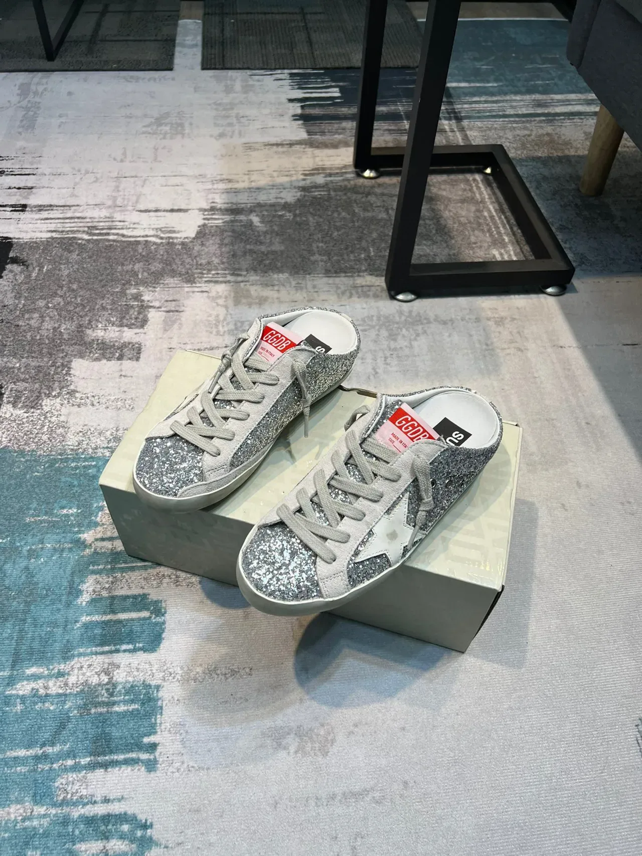 Golden Goose Super-Star Mule রূপালি গ্লিটার লাইফস্টাইল স্নিকার 4