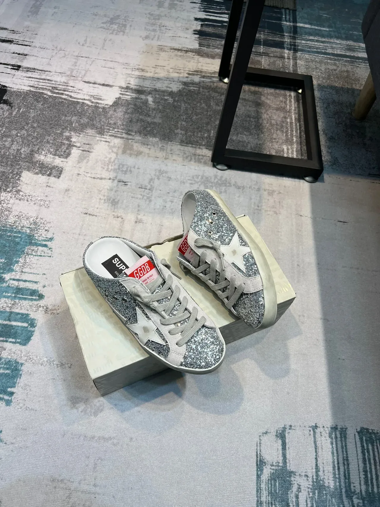 Golden Goose Super-Star Mule রূপালি গ্লিটার লাইফস্টাইল স্নিকার 5