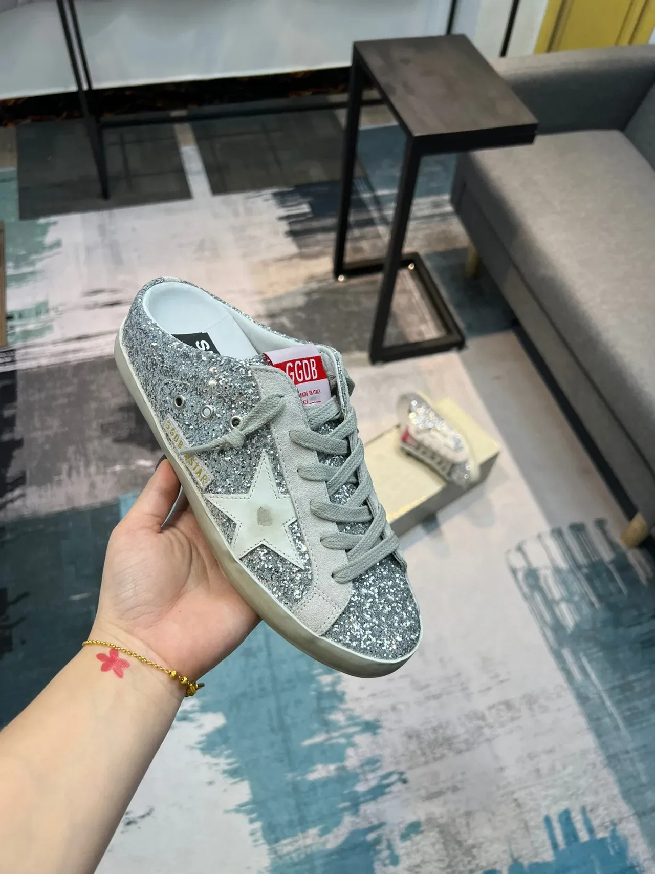 Golden Goose Super-Star Mule রূপালি গ্লিটার লাইফস্টাইল স্নিকার 6