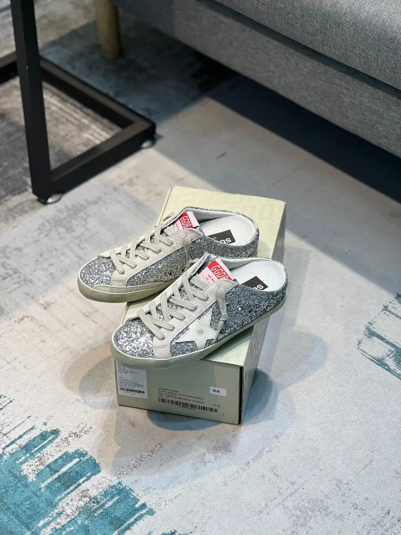 Golden Goose Super-Star Mule রূপালি গ্লিটার লাইফস্টাইল স্নিকার 7