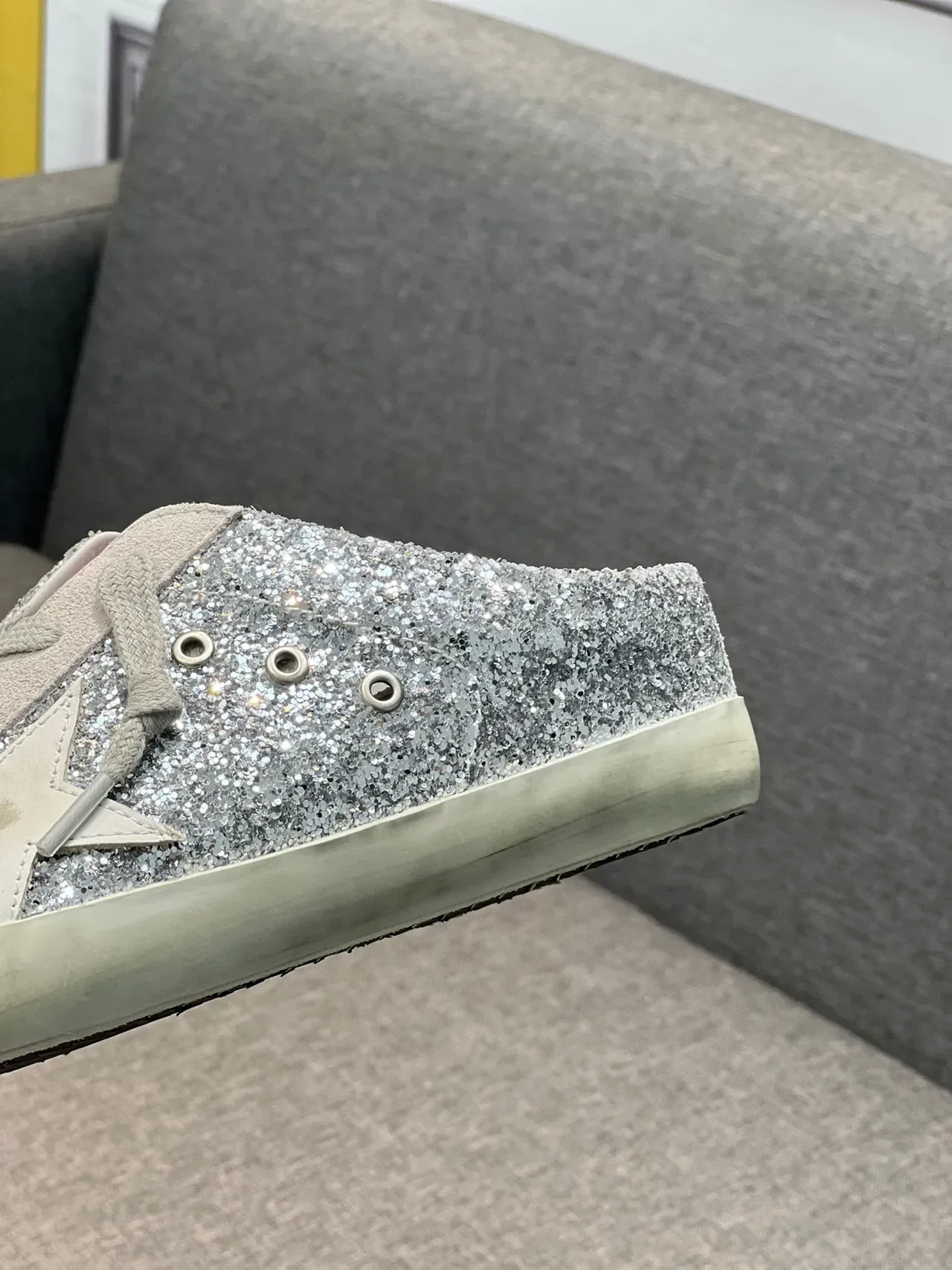 Golden Goose Super-Star Mule রূপালি গ্লিটার লাইফস্টাইল স্নিকার 8
