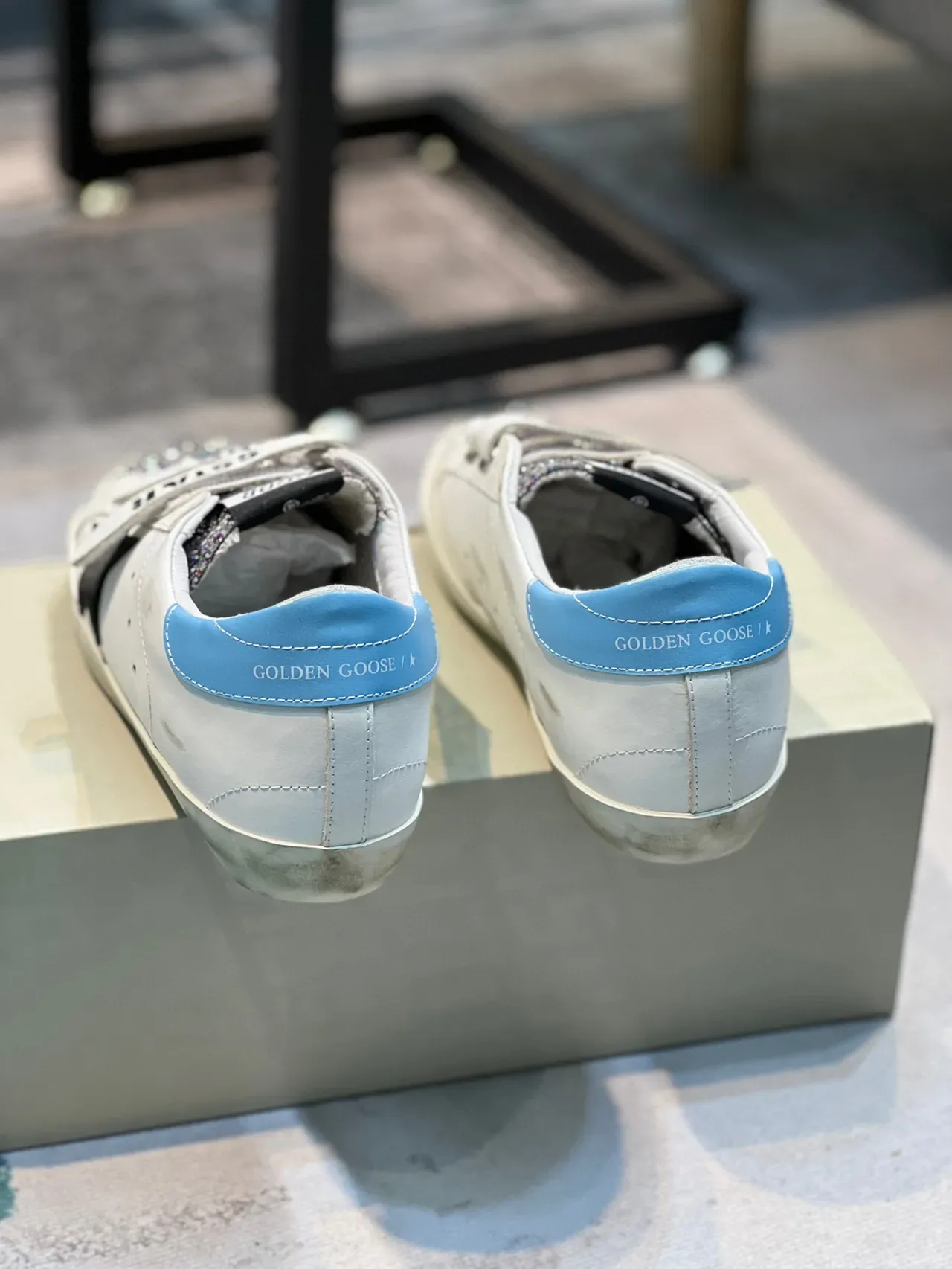 Golden Goose Super-Star blanc bleu Velcro sangle scintillant capuchon d'orteil style de vie sneakers 2