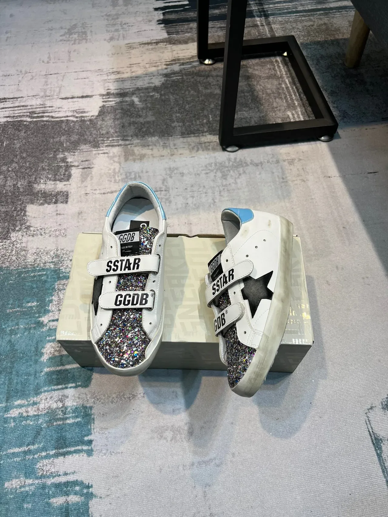 Golden Goose Super-Star blanc bleu Velcro sangle scintillant capuchon d'orteil style de vie sneakers 4