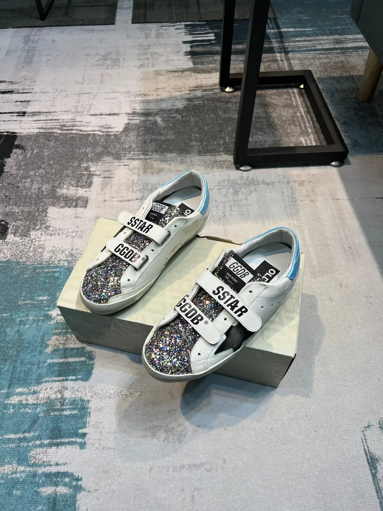 Golden Goose Super-Star blanc bleu Velcro sangle scintillant capuchon d'orteil style de vie sneakers 5